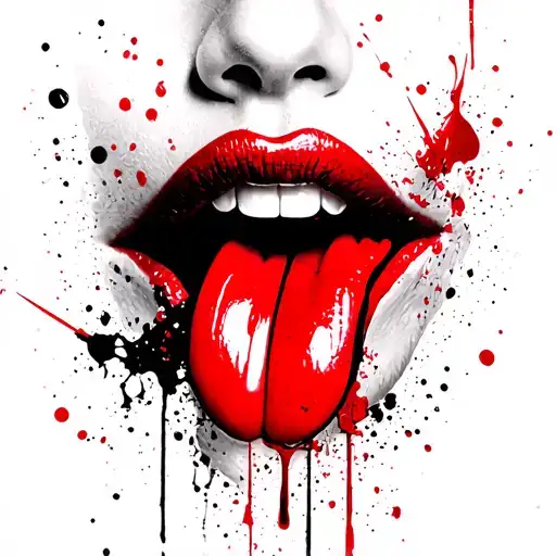 bimbo lips, tongue tattoo design idea