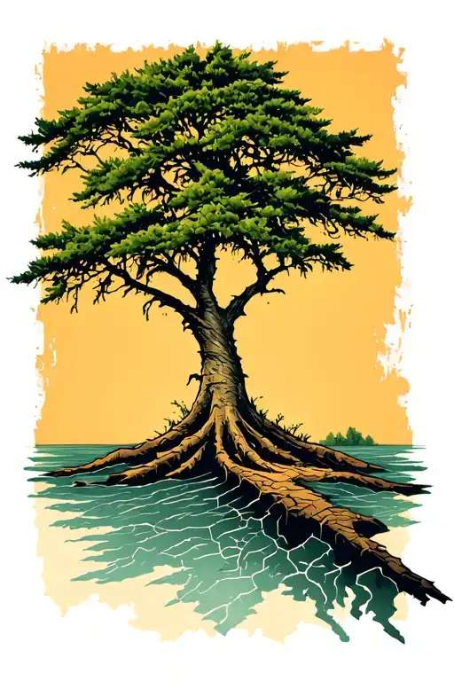 Cypress Tree growing into a Cracked Louisiana Silhouette tattoo design idea
