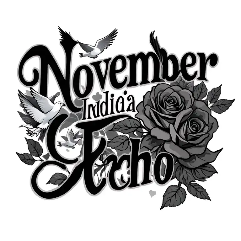 "NovemberIndiaSierraEcho" Roses with doves flying together tattoo design idea