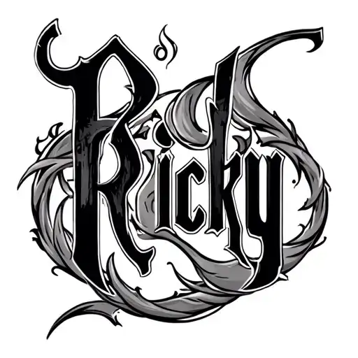 Font with Ricky with realism background skills intertwined the font  tattoo design idea