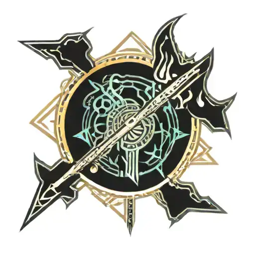 flames enveloping dueling roman spears crossed tattoo design idea