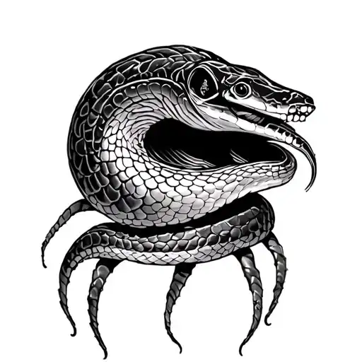 Venus Fly Trap fish and snake slithering tattoo design idea