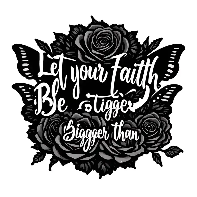 "Let your faith be bigger than " butterfly roses intertwined tattoo design idea