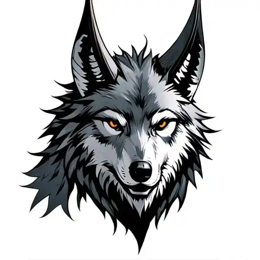 wolf with horns bahamut head tattoo design idea