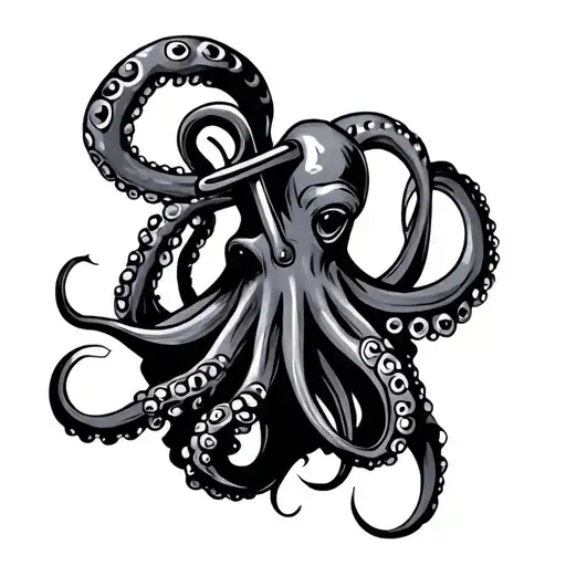 octopus anchor sideways tattoo design idea