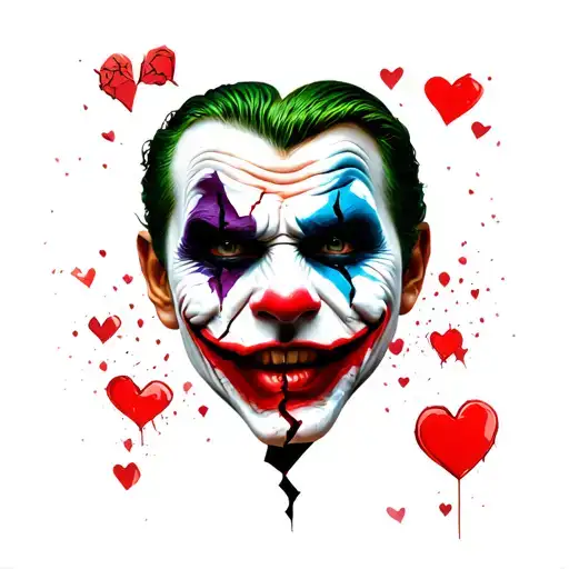 broken heart, divorce, joker face tattoo design idea
