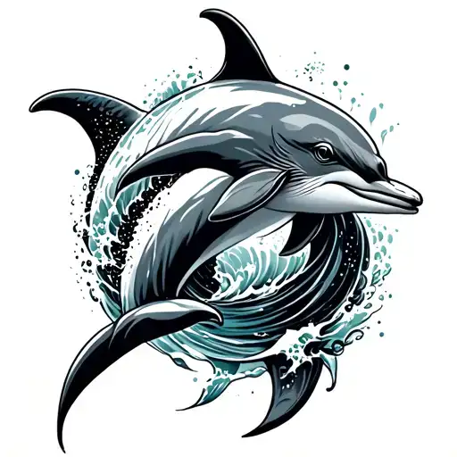 dolphin waves tattoo design idea