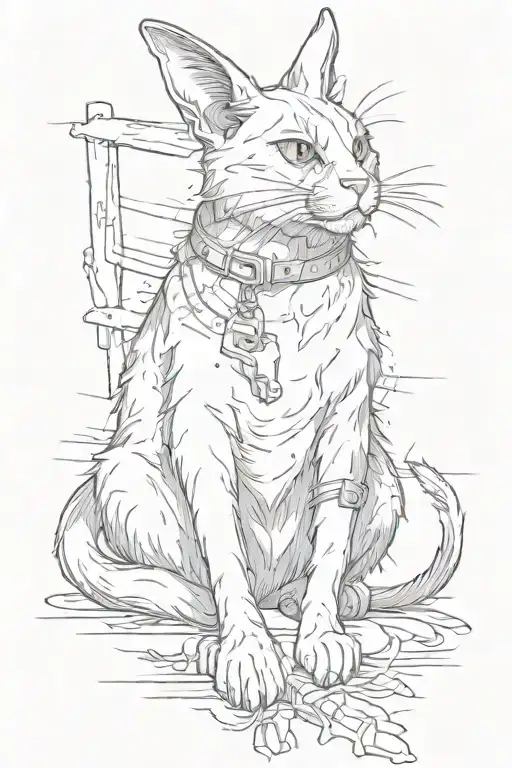 black bloody horrible fluffy cat sitting on a steelyard kills a white rabbit with red eyes tattoo design idea