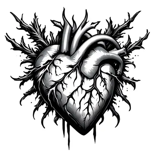 cyber sigilism heart tattoo design idea