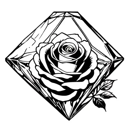 rose in a diamond shaped ice block tattoo design idea