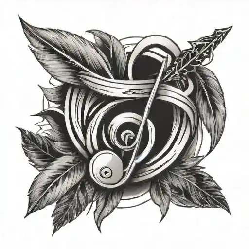 music note, arrow, feather tattoo design idea