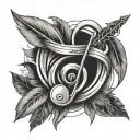 music note, arrow, feather tattoo design idea