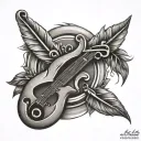 music note, arrow, feather tattoo design idea