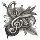music note, arrow, feather tattoo design idea