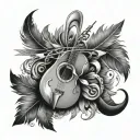 music note, arrow, feather tattoo design idea