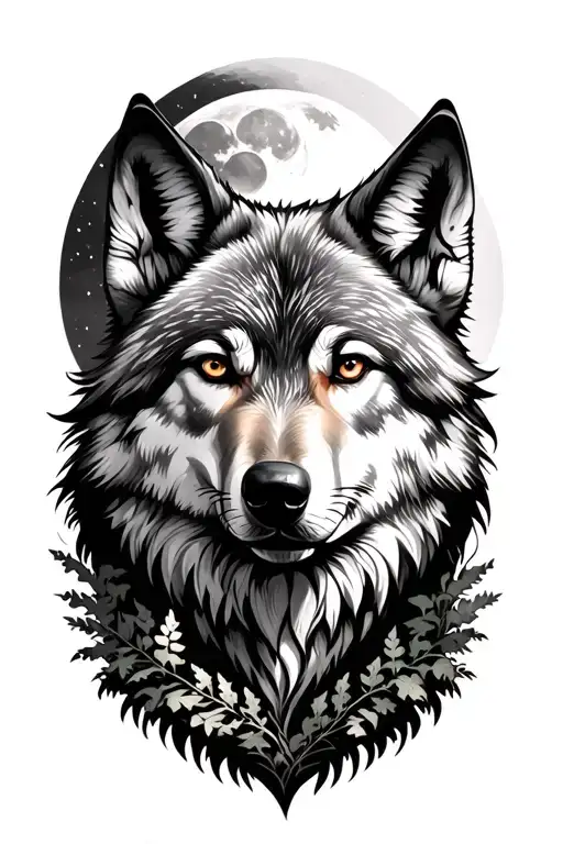 Hundpfote, forest, moon, wolf tattoo design idea