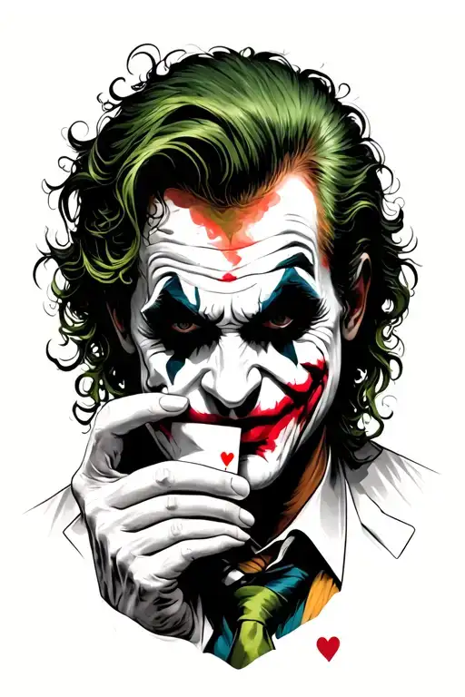 joker holding a joker card covering half his face  tattoo design idea