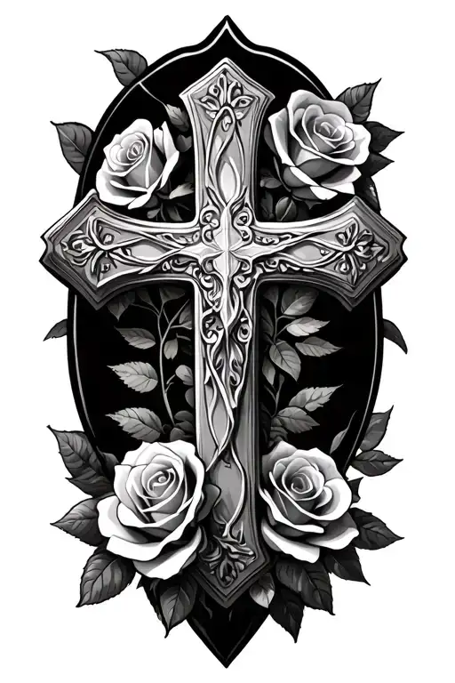 cross and roses tattoo design idea