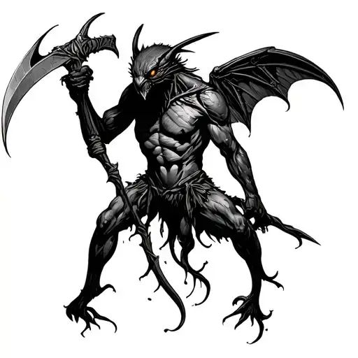 mothman holding a scythe tattoo design idea
