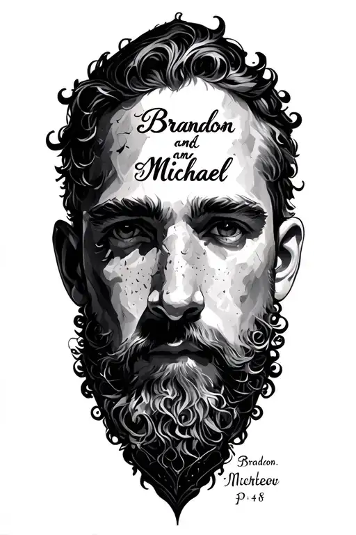 a bible verse of 1 Peter 4:8 and with names of Brandon and Michael  tattoo design idea