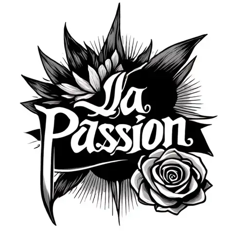 make me a black ad white tattoo for triceps lettered tattoo "la passion" tattoo design idea
