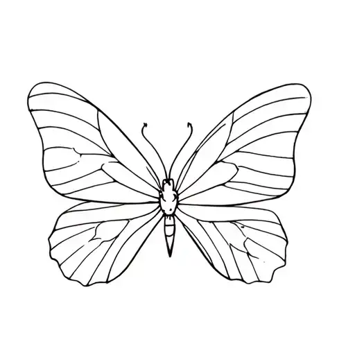 Single line outlines the butterfly outline, the left wing transforms into **mint leaf vein pattern**, and the right wing integrates into ** dandelion pompoon dissipation trajectory** tattoo design idea