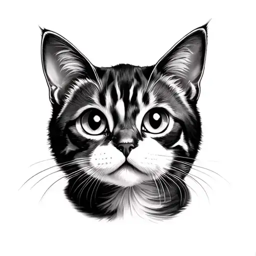 British short -haired cat, big eyes, face is black with striking white triangle vertically along the nose tattoo design idea