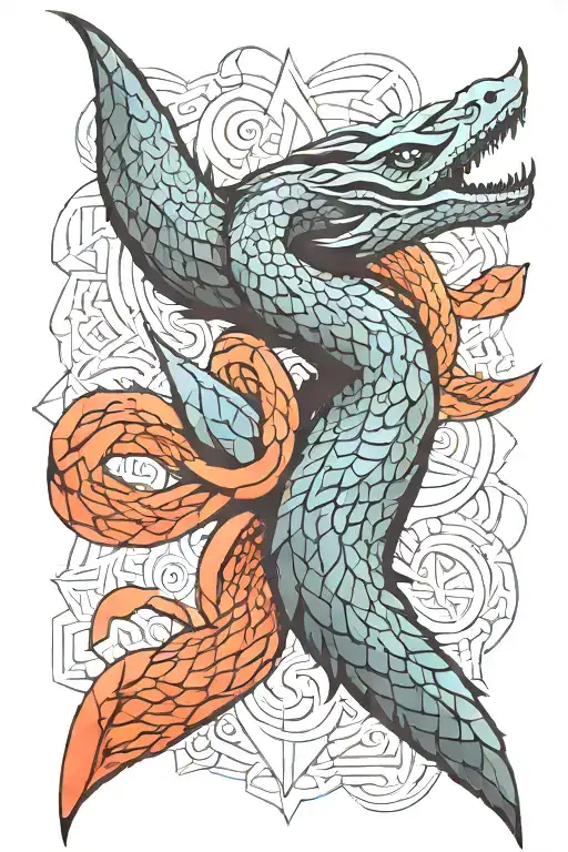 Jörmungandr  arm sleeve tattoo design idea