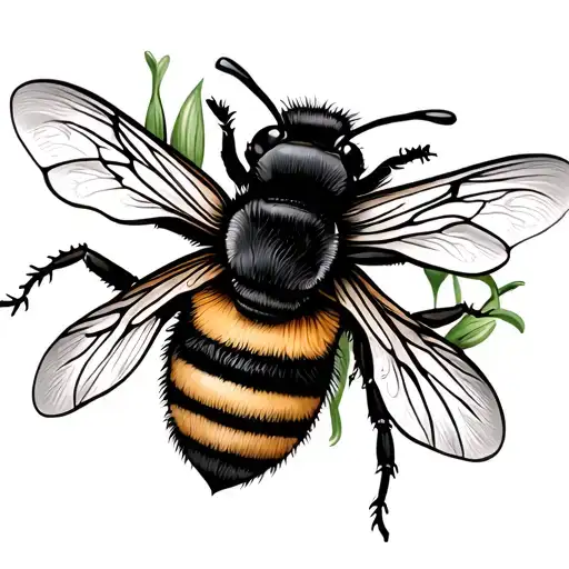 cute elegant bee with a lily flower intertwined tattoo design idea