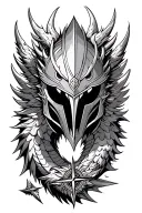 titan helmet, dragon, pheonix bird, arrow piercing, compass tattoo design idea