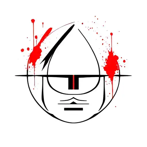 small abstract/minimalistic samurai head, thick black lines with a splash of red tattoo design idea