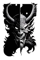 japanese oni mask split in half demon face tattoo design idea