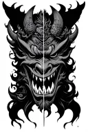 japanese oni mask split in half demon face tattoo design idea