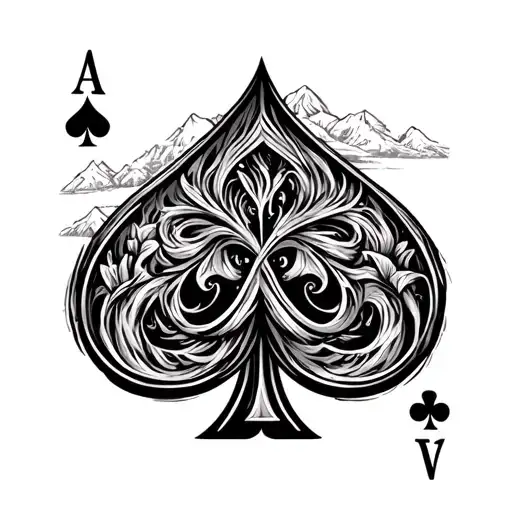 ace of spades winding country road leading tattoo design idea