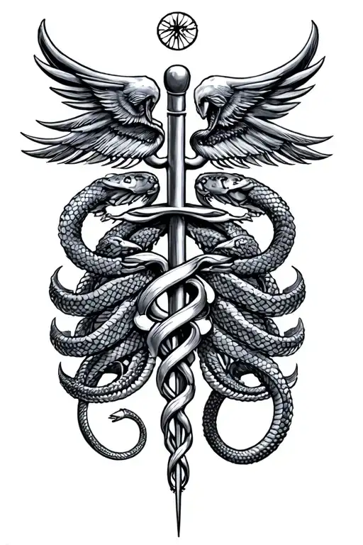 Caduceus vipers diseased lungs tattoo design idea
