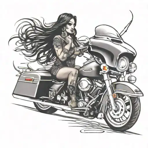 Harley street glide with Chicana girl side profile tattoo design idea