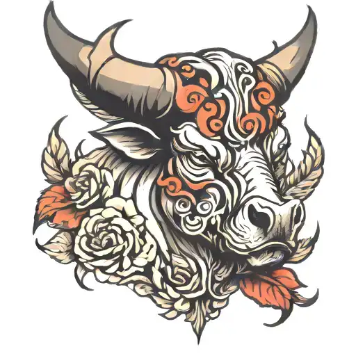 broken horned bull tattoo design idea