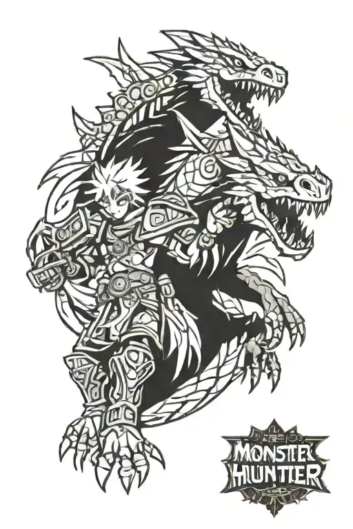 Monster Hunter Velkhana and Malzeno tattoo design idea