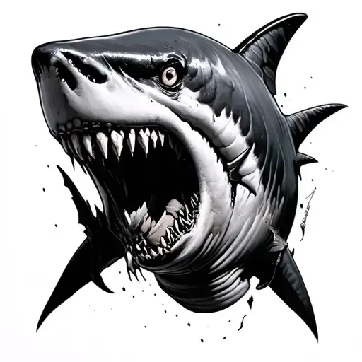 realism zombie great white shark evil theme tattoo design idea