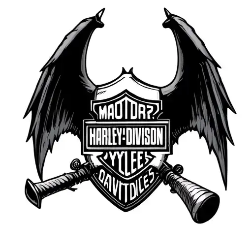 Harley davidson bar and shield with bat wings tattoo design idea