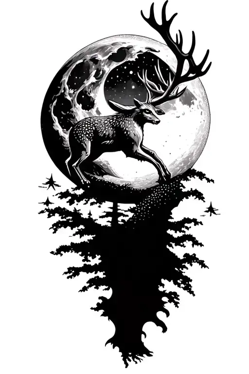 a jackalope jumping over the moon tattoo design idea