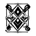 A geometric design incorporating BDSM symbols like handcuffs and whips in a minimalist style tattoo design idea