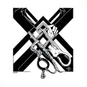 A geometric design incorporating BDSM symbols like handcuffs and whips in a minimalist style tattoo design idea