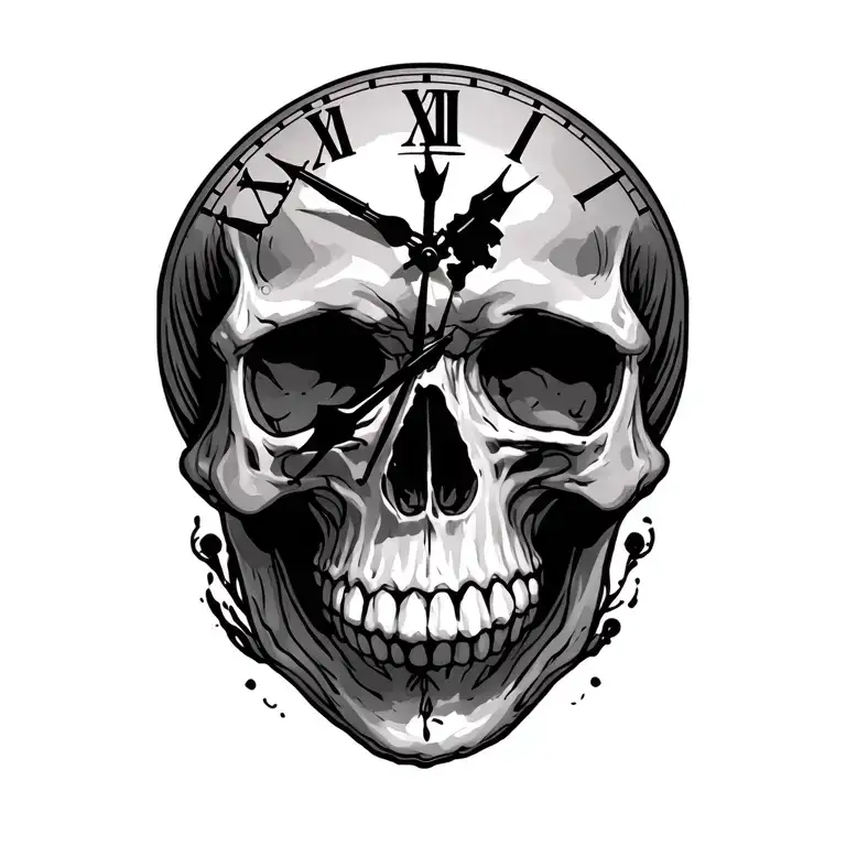 skull and clock hands tattoo design idea