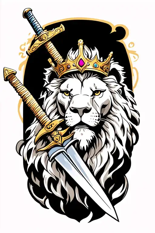 Lion Crown with double edged sword  tattoo design idea