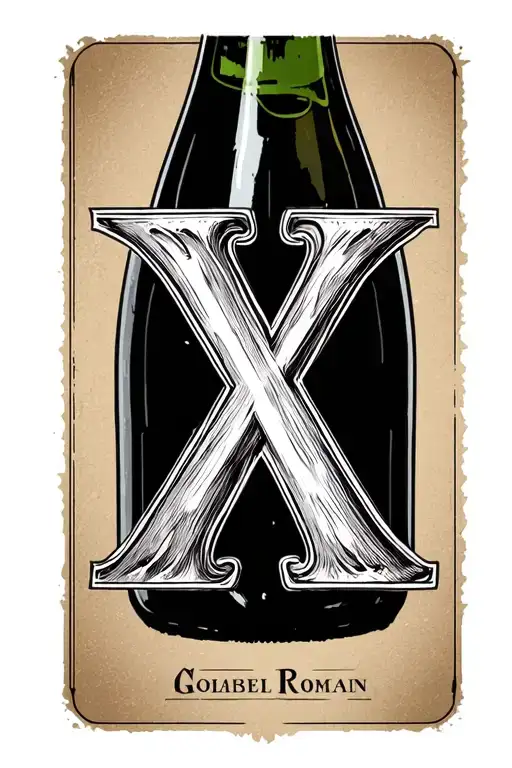 large Roman number x on label of champagne bottle tattoo design idea