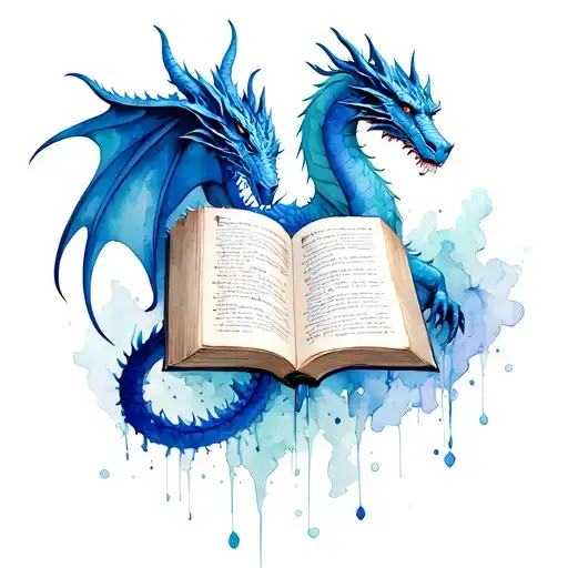 fantasy book surrounded by dragon tattoo design idea