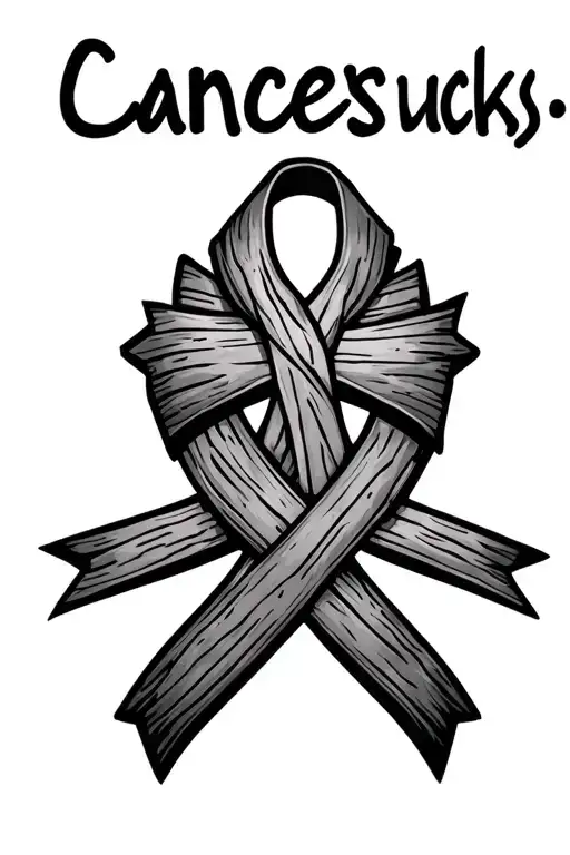 "Cancer sucks" wooden Cross With Cancer Ribbon laced into skin tattoo design idea