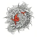 red thread passing through chaos symbol tattoo design idea