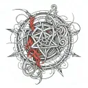 red thread passing through chaos symbol tattoo design idea